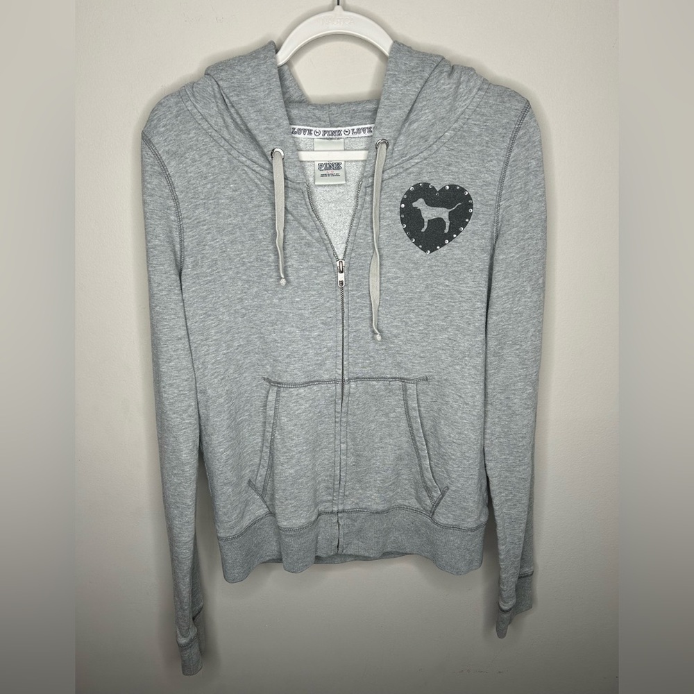 Y2K Victoria's Secret PINK Major Bling Crystal Rhinestone Full Zip Hooded Jacket - Picture 3 of 11